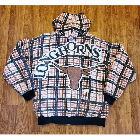 Vintage Texas‎ Longhorns Jacket Adult Large Big Logo Tartan Plaid Orange Black - Picture 1 of 8